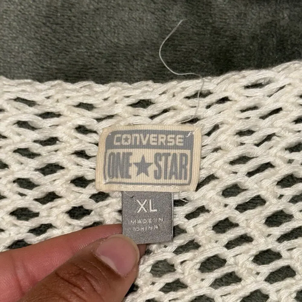 Converse One Star Women’s Open Knit Sweater Size XL Boho Layering Piece Ivory